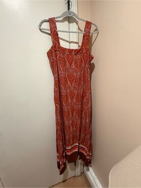 MSK Red Paisley Maxi Dress with Striped Hem